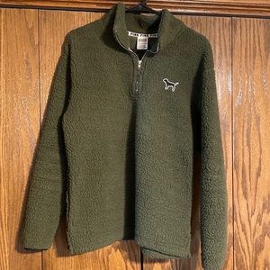 Olive Green PINK Sherpa Pullover with Zipper